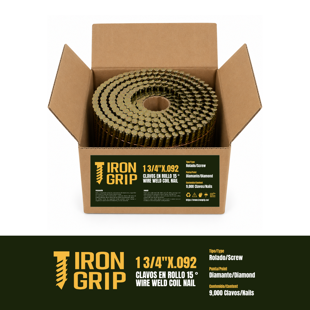IronGrip 15° Wire-Collated Coil Nails — 0.092" x 1 3/4"