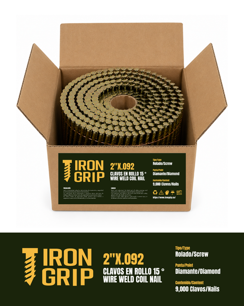 IronGrip 15° Wire-Collated Coil Nails — 0.092" x 2"