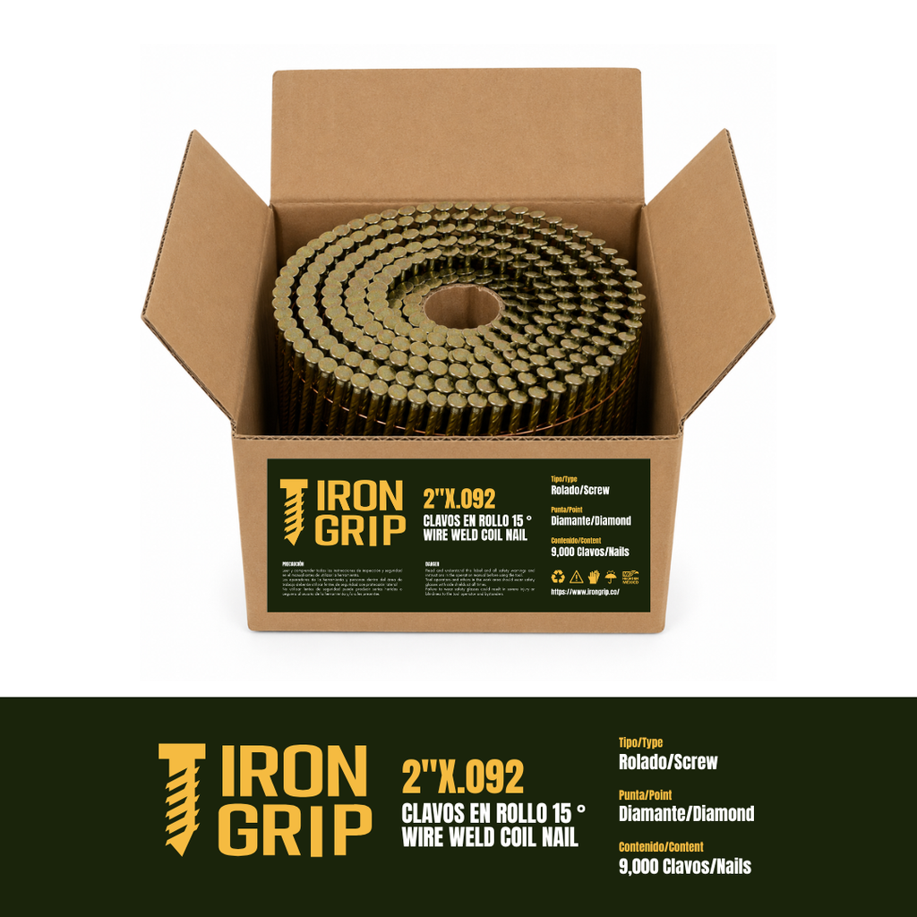IronGrip 15° Wire-Collated Coil Nails — 0.092" x 2"
