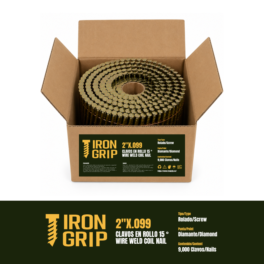 IronGrip 15° Wire-Collated Coil Nails — 0.099" x 2"
